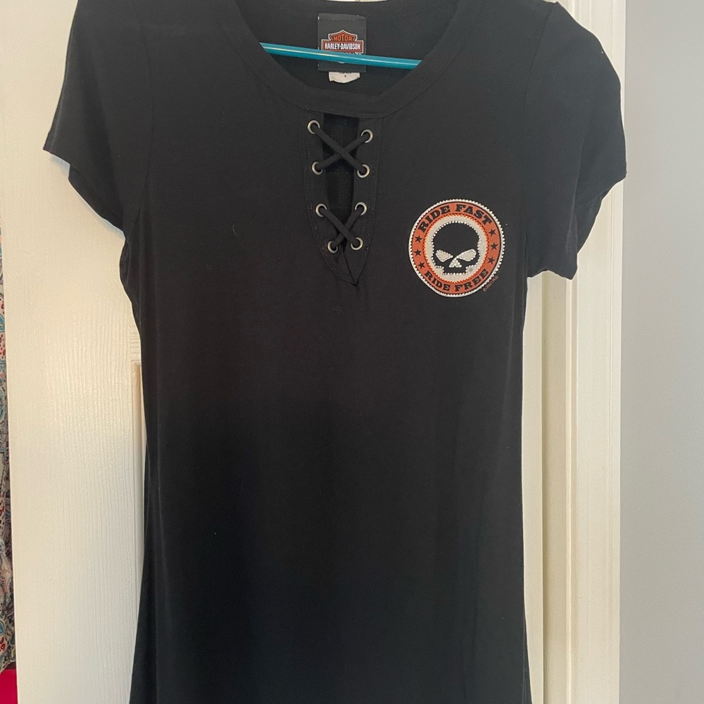 Harley-Davidson Black Lace-Up Tee with Orange Patch